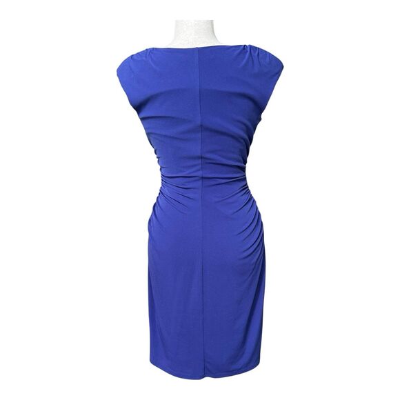 Boston Proper Cobalt Blue Ruched Sheath Dress | Size 2 | Stretch Jersey Lined - Picture 3 of 6